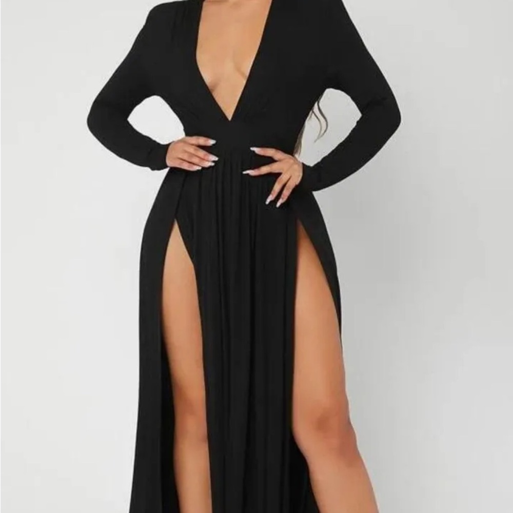 SheIn Plunging Neck High Split Leg